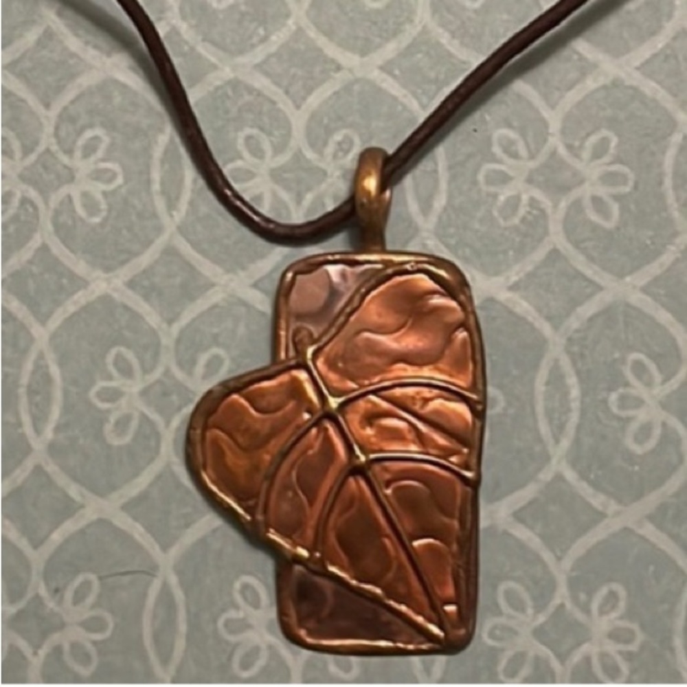 Brass Costume leaf necklace with leather strap, great condition